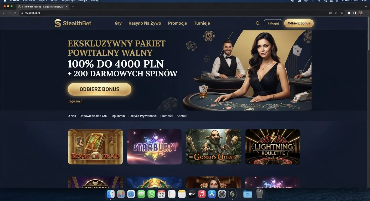 Interfejs kasyna StealthBet z promocjami